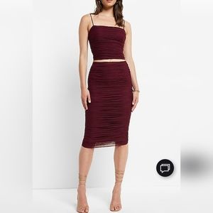 Express Bodycon Mesh Midi Skirt & Crop Top Set
